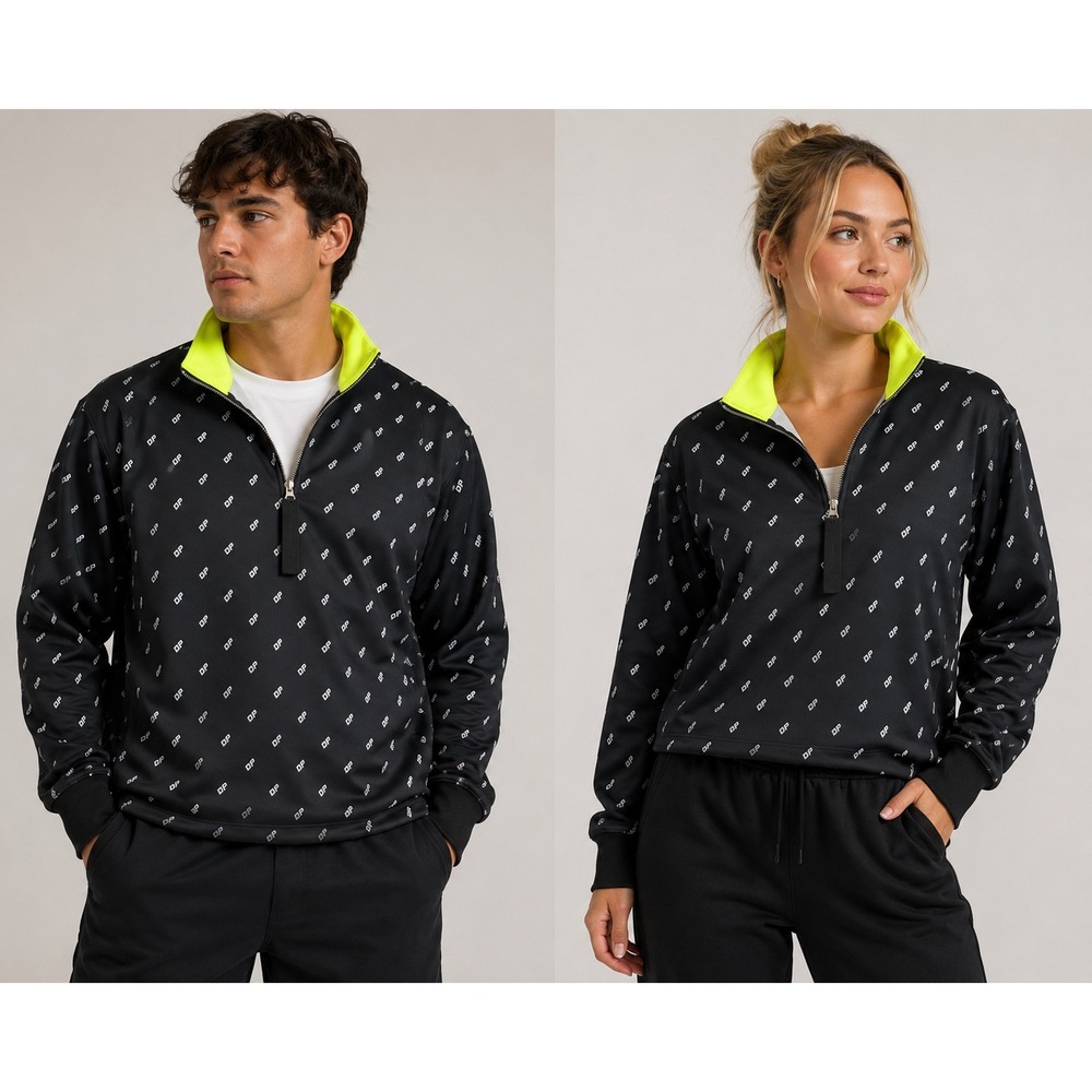 Daniel Patrick Monogram Quarter Zip Track Jacket Black Neon Yellow‎ Small NEW